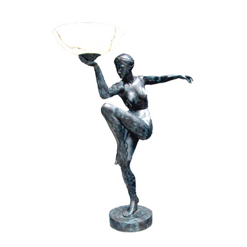 SRB83142 Bronze Art Deco Nude Lady Balancing Torchiere by Metropolitan Galleries Inc