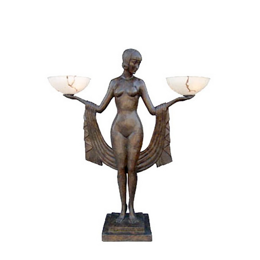 SRB83144 Bronze Art Deco Nude Goddess Standing Torchiere Sculpture by Metropolitan Galleries Inc