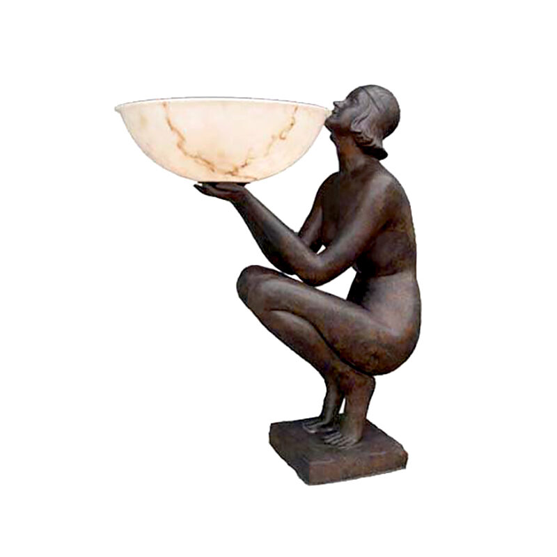 SRB83147 Bronze Art Deco Sitting Nude Lady Torchiere Sculpture by Metropolitan Galleries Inc