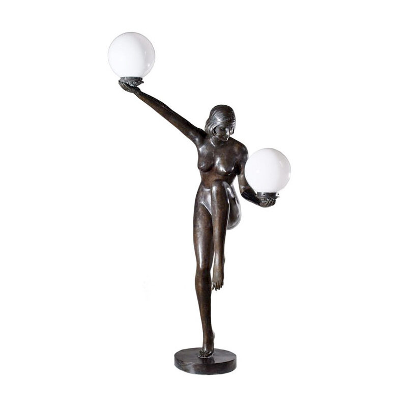 SRB83151 Bronze Art Deco Nude Lady Balance Torchiere Sculpture by Metropolitan Galleries Inc