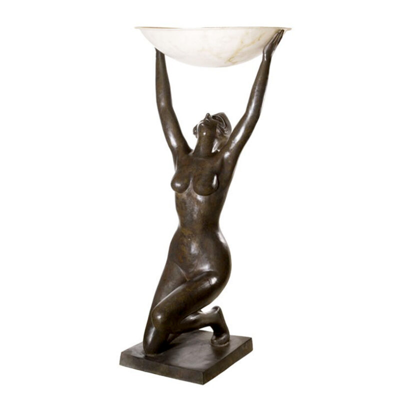 SRB83152 Bronze Art Deco Kneeling Nude Lady Torchiere Sculpture by Metropolitan Galleries Inc