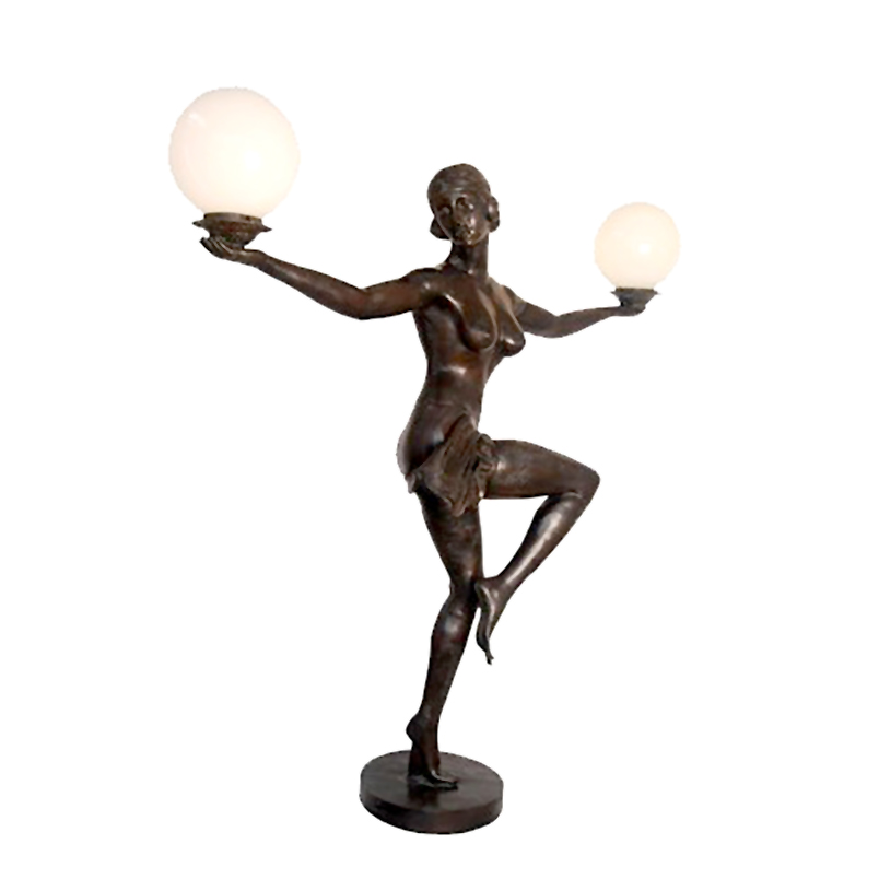 SRB83172 Bronze Art Deco Nude Lady Festival Torchiere Sculpture by Metropolitan Galleries Inc