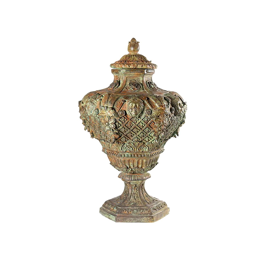 SRB85129 Bronze Floral Urn with Lid by Metropolitan Galleries Inc