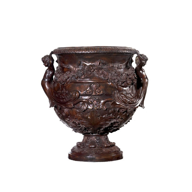 SRB85141 Bronze Floral & Cherubs Planter Urn by Metropolitan Galleries Inc