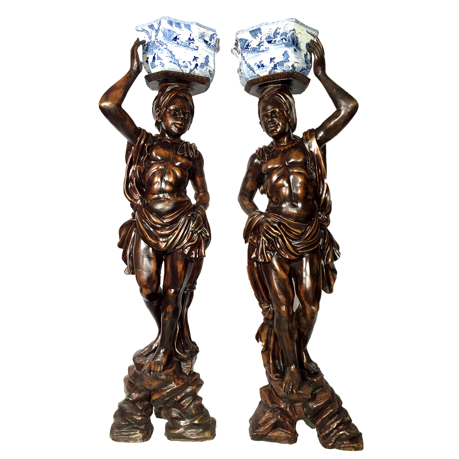 SRB87029-30 Bronze Blackamoor Porcelain Bowl Sculpture Set Metropolitan Galleries Inc.
