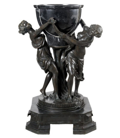SRB87045 Bronze Ladies holding Marble Urn Sculpture Metropolitan Galleries Inc.