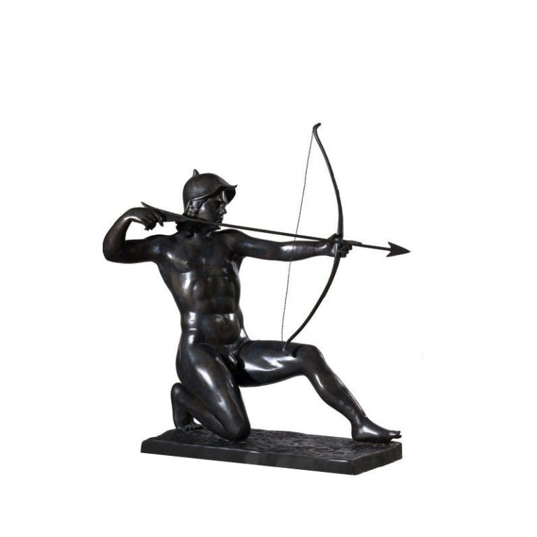 Bronze Kneeling Archer with Bow & Arrow Sculpture Metropolitan