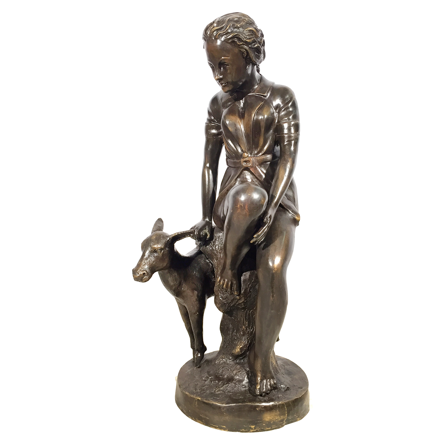SRB991744 Bronze Girl with Goat Sculpture Metropolitan Galleries Inc.