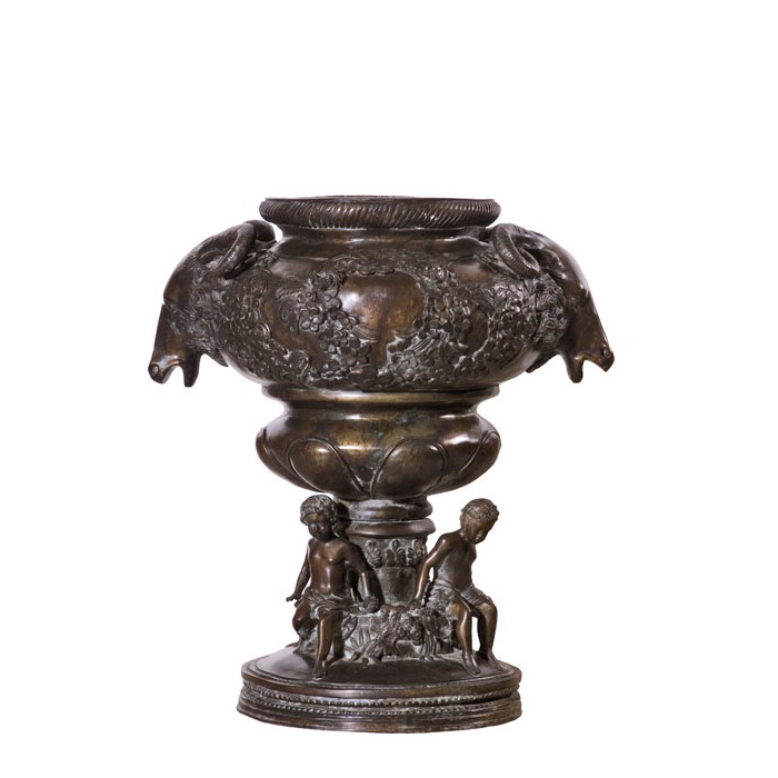 Bronze Rams Head Urn Sculpture Metropolitan Galleries Inc. Bronze Planter Urns