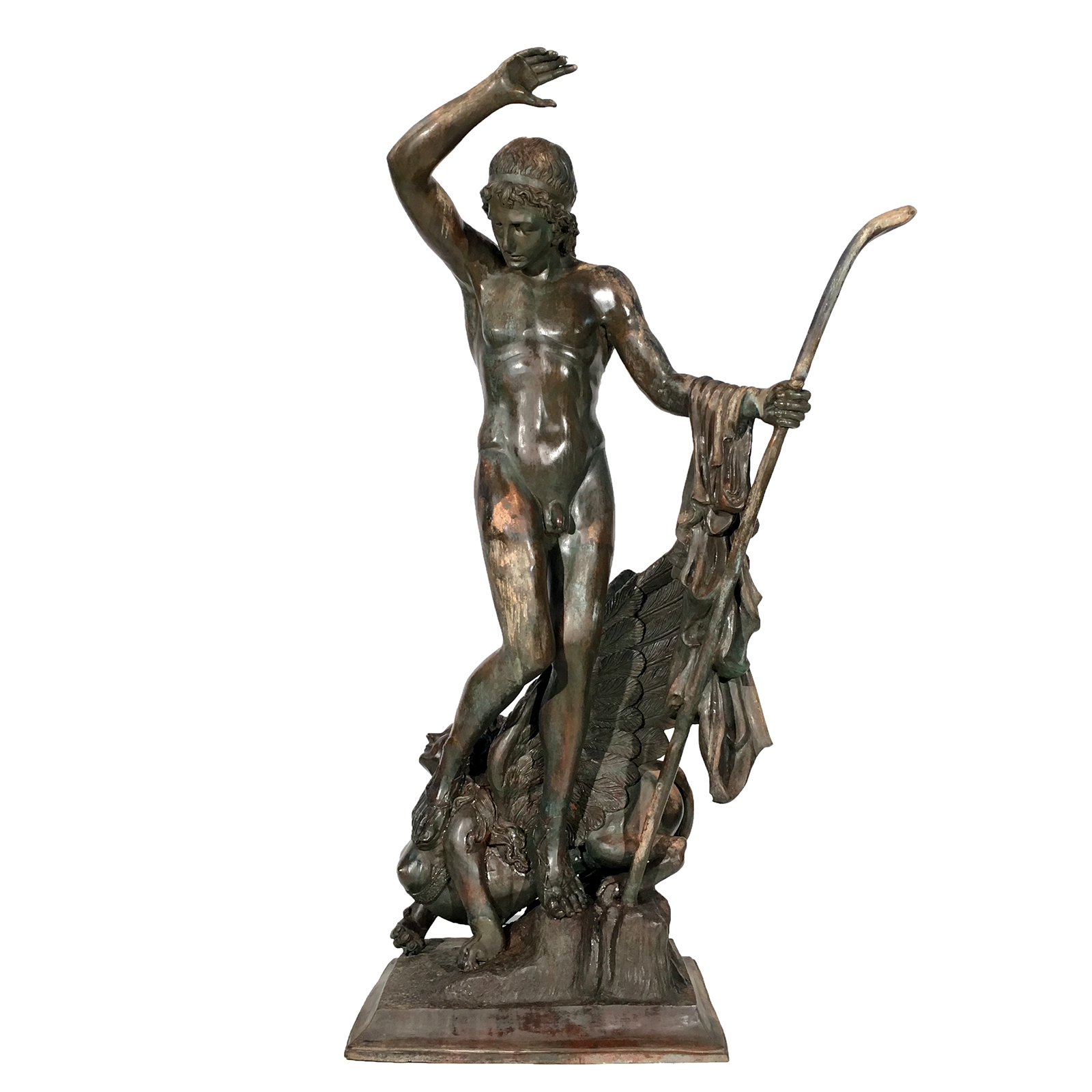 Bronze Man on Sphinx Mythological Sculpture Metropolitan Galleries Inc.