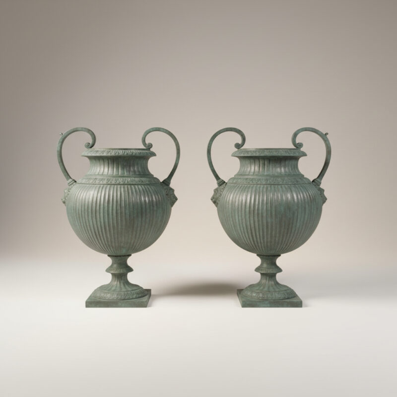 SRB992129 Bronze Lobed Urn with Handles Sculpture Set by Metropolitan Galleries Inc.