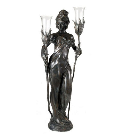 Bronze Lady Holding Liana & Lamp Sculpture Metropolitan Galleries Inc.