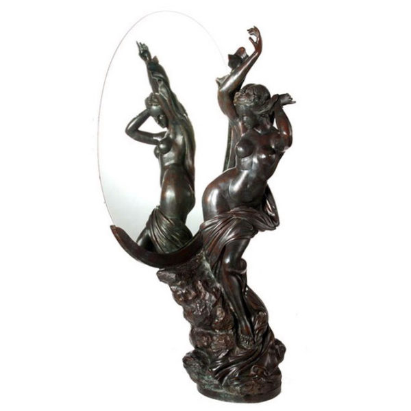 Bronze Nude Nymph Mirror Sculpture Metropolitan Galleries Inc.