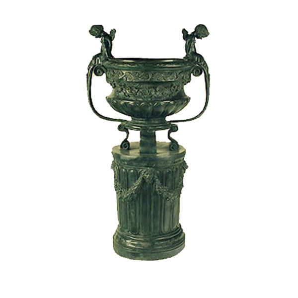 SRB992516 Bronze Flower Urn on Pedestal Metropolitan Galleries Inc.