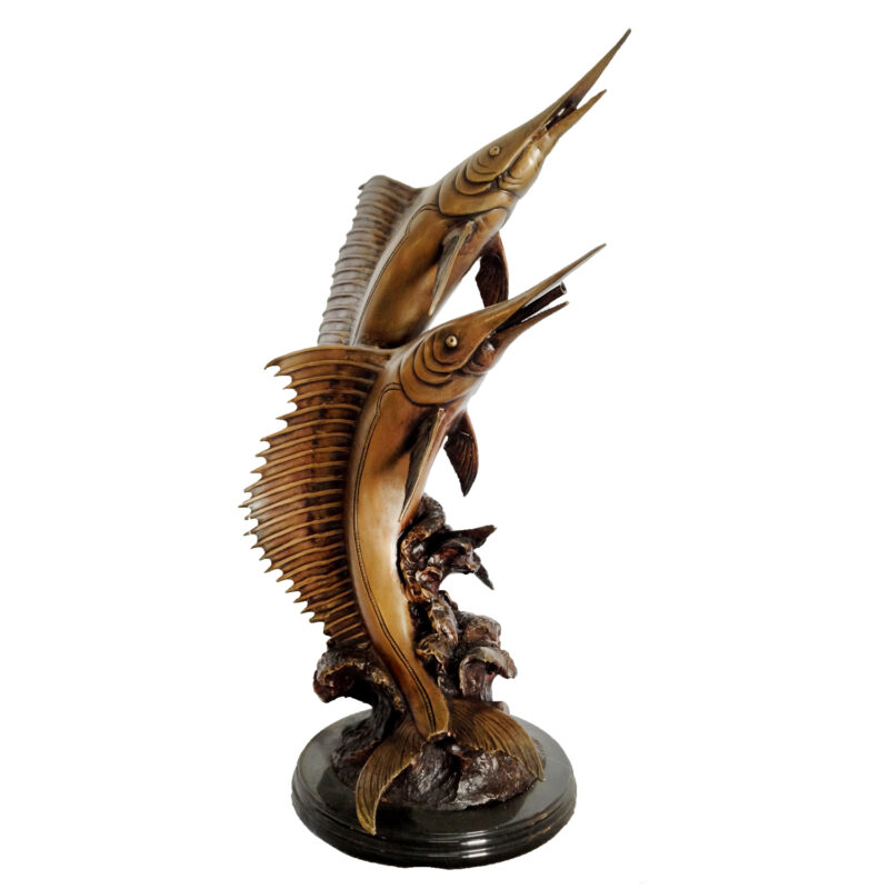 SRB30174 Bronze Two Marlin Fountain Sculpture on Marble Base by Metropolitan Galleries Inc