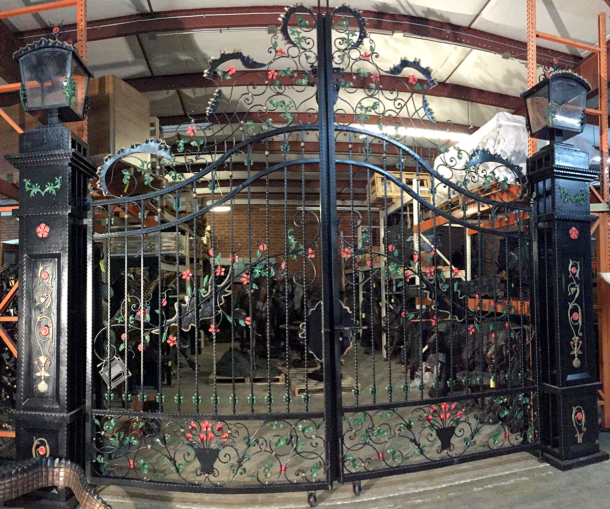 Metropolitan Galleries Iron Gate with Color Floral Pattern and Side Gate