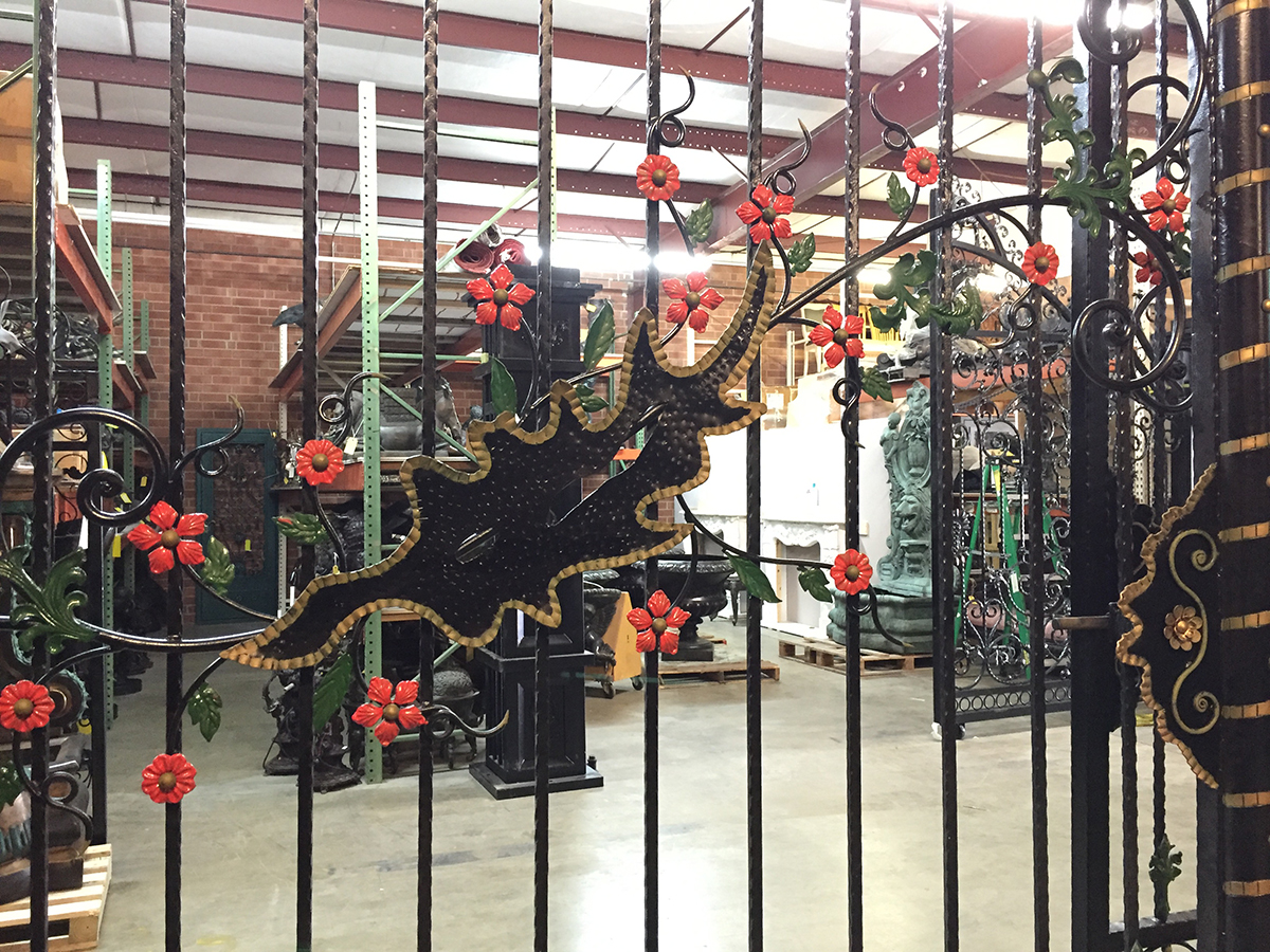 Metropolitan Galleries Iron Gate with Color Floral Pattern and Side Gate