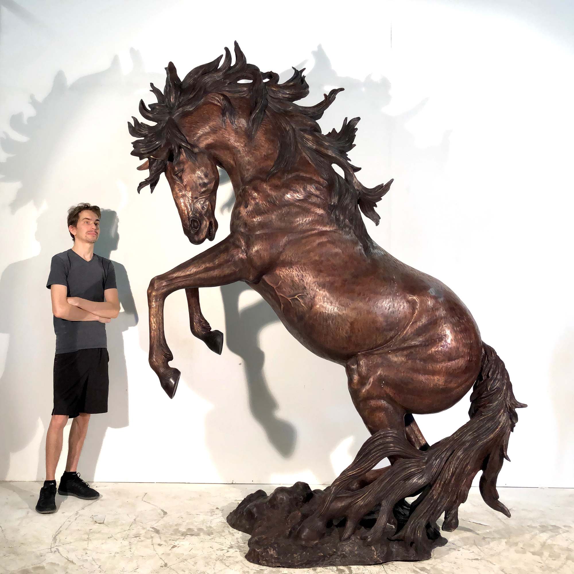 SRB10084-L Bronze Rearing Horse Sculpture by Metropolitan Galleries Inc SCALE