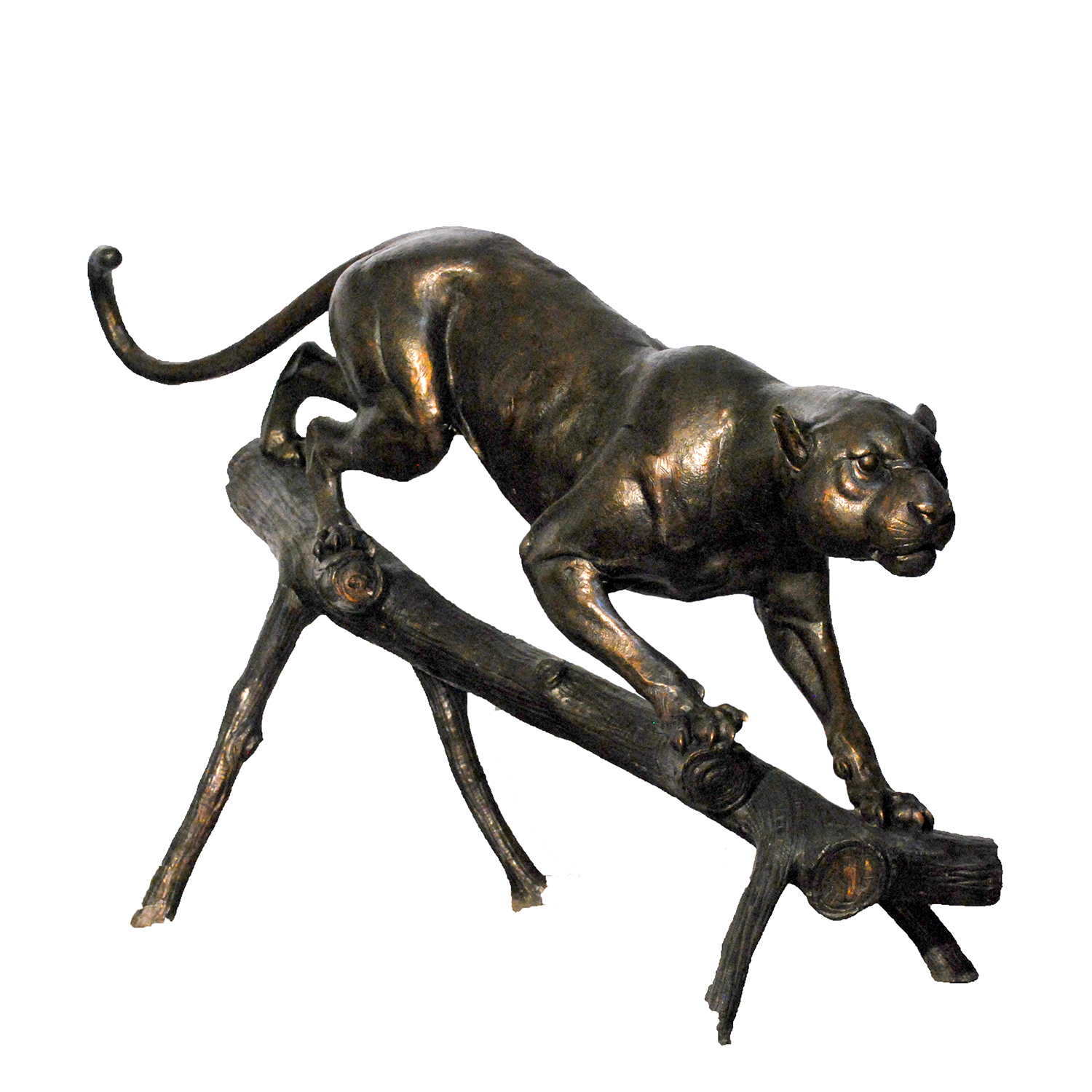 SRB25266 Bronze Panther on Log Sculpture Metropolitan Galleries Inc.