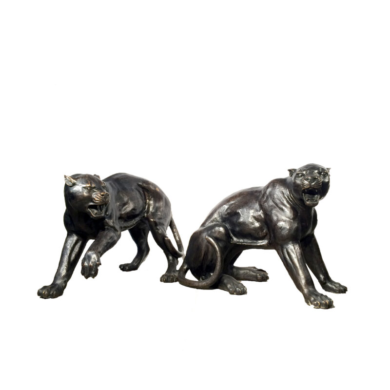 SRB30058 Bronze Fighting Panthers Sculpture Set Metropolitan Galleries Inc.