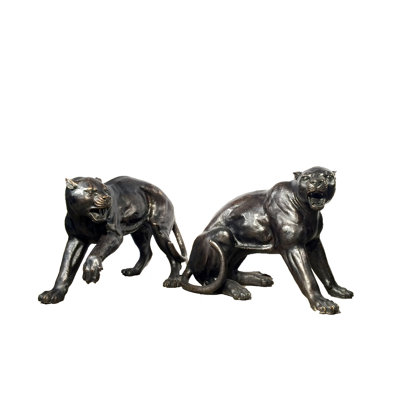 SRB30058 Bronze Fighting Panthers Sculpture Set Metropolitan Galleries Inc.