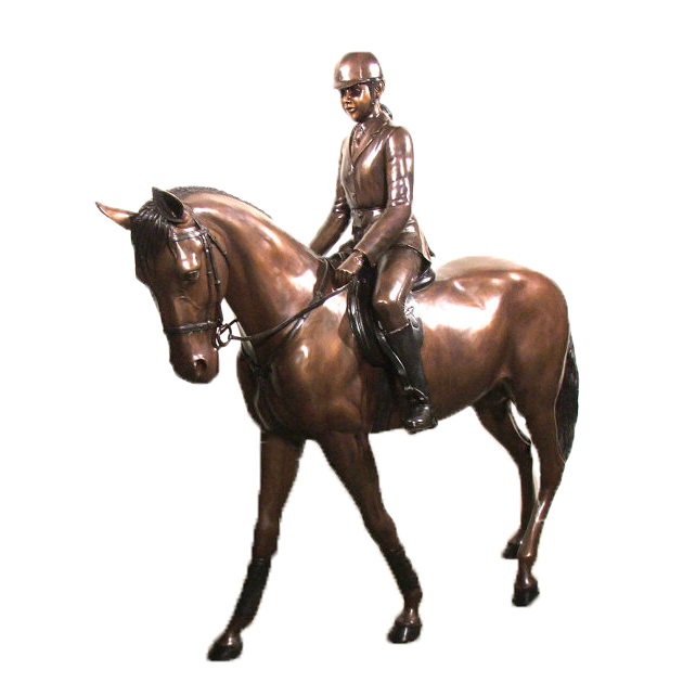 SRB48207 Bronze Girl Jockey on Horse Sculpture Metropolitan Galleries Inc.