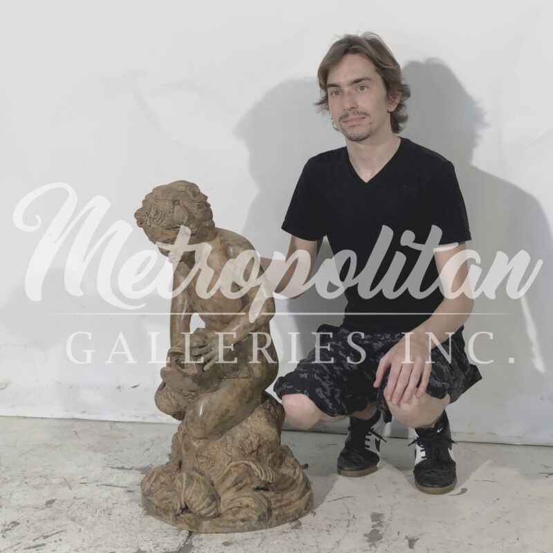 SRB991515 Bronze Kneeling Boy holding Fish Fountain Sculpture by Metropolitan Galleries Inc SCALE WM