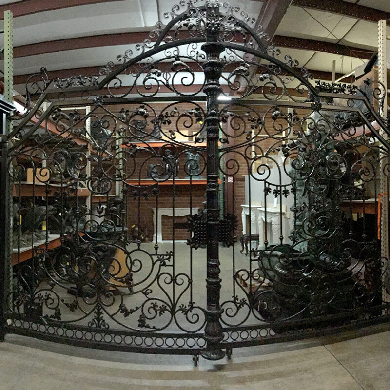 Metropolitan Galleries Double Wrought Iron Gate with Columns and Urns Gloss Black