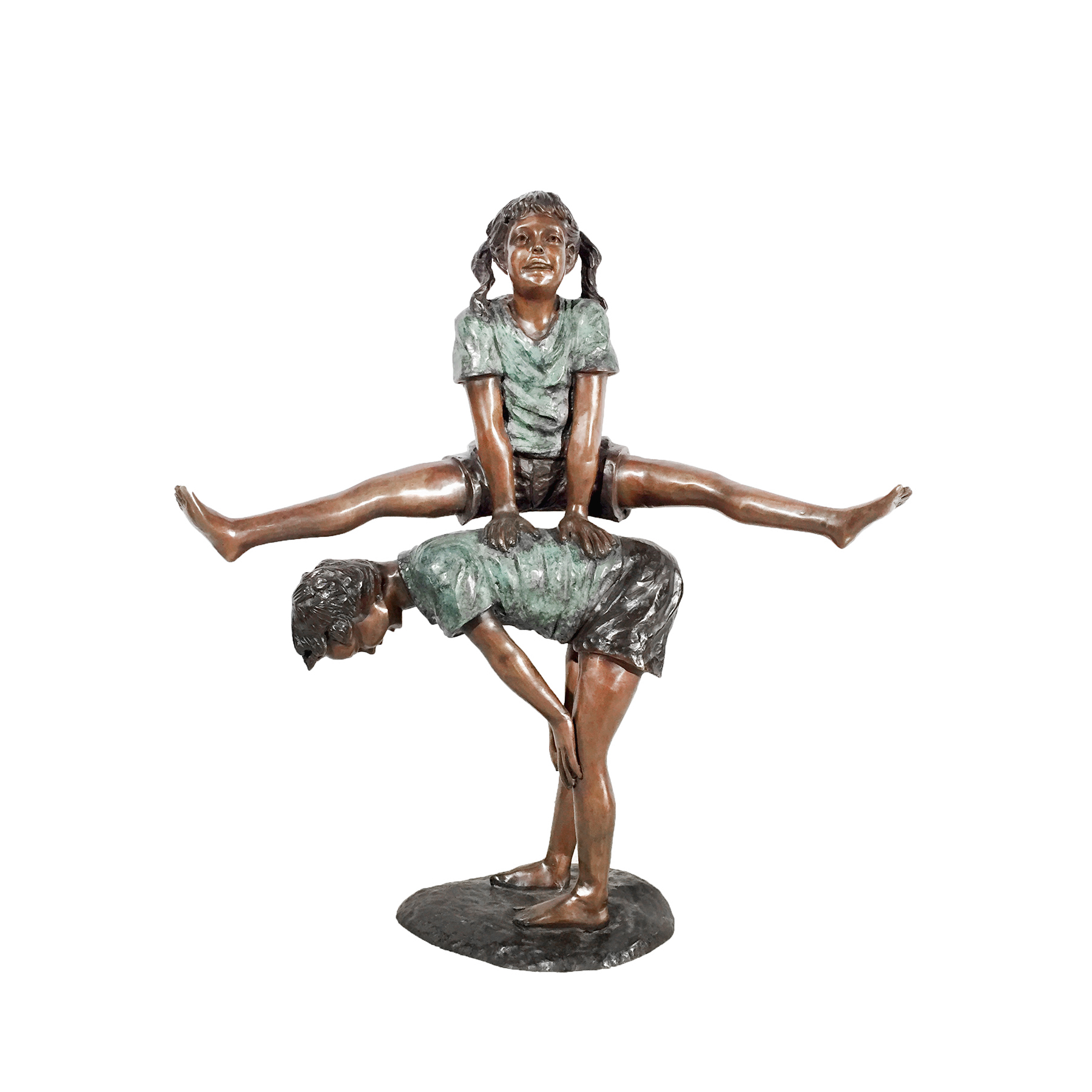 SRB052388 Bronze Boy & Girl Leapfrog Sculpture by Metropolitan Galleries Inc