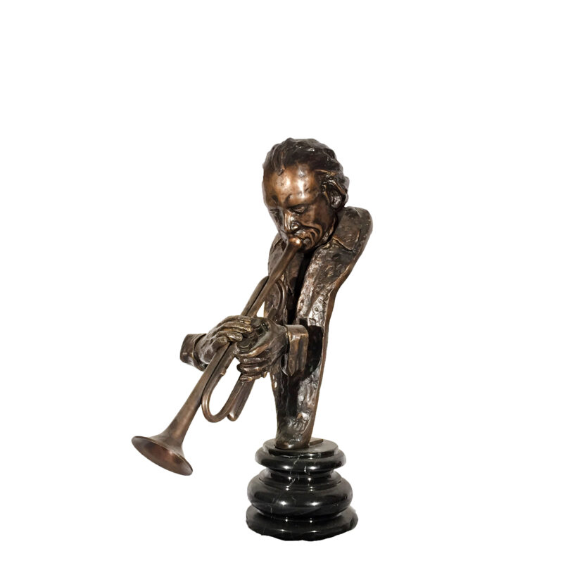 SRB20385 Bronze Man Playing Trumpet Sculpture on Marble Base Metropolitan Galleries Inc.