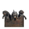 Bronze Puppies in a Box Sculpture