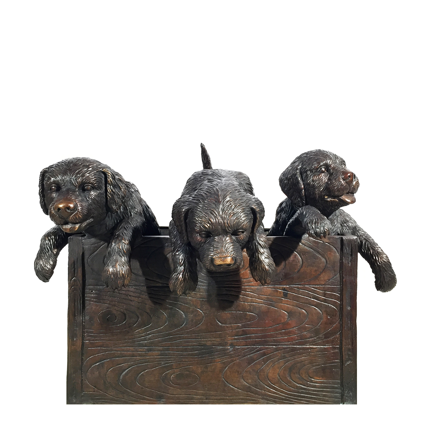 SRB25146 Bronze Puppies in a Box Sculpture Metropolitan Galleries Inc.