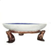 Cast Bronze Frog Stand with Blue & White Porcelain Plate