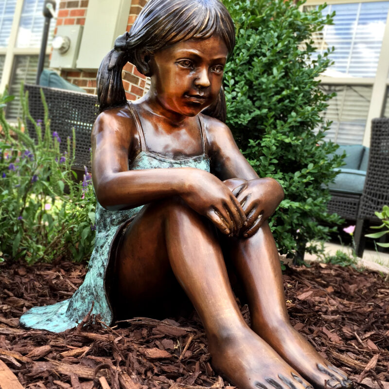 SRB706766 Bronze Sitting Girl in Dress Sculpture Metropolitan Galleries Inc.