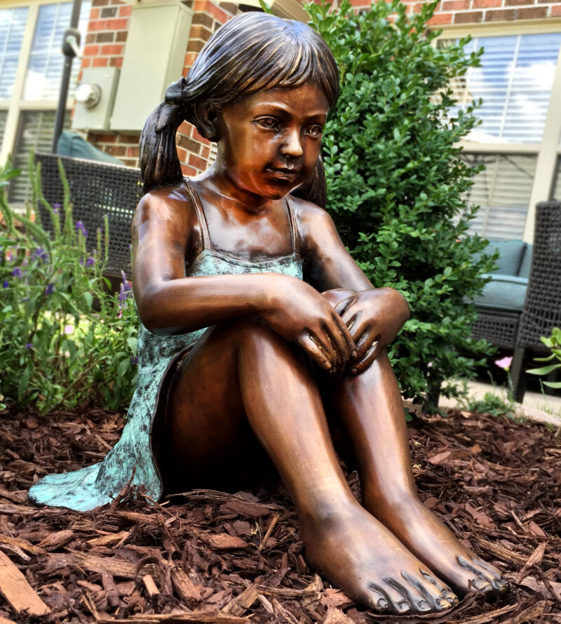 SRB706766 Bronze Sitting Girl in Dress Sculpture Metropolitan Galleries Inc.