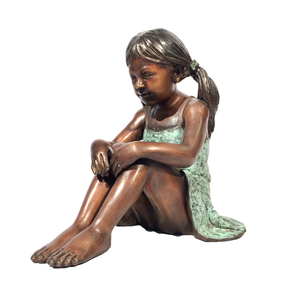 Bronze Sitting Girl in Dress Sculpture Metropolitan Galleries Inc.