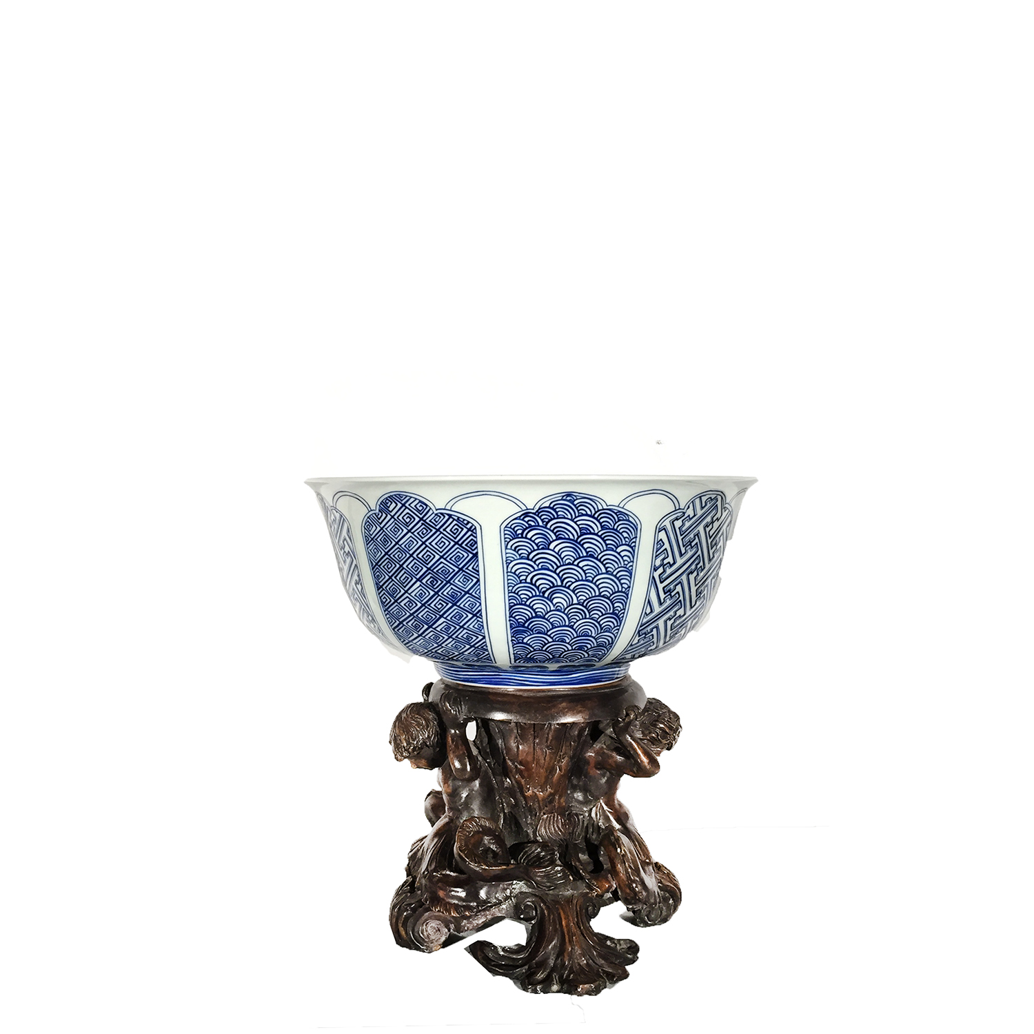 Cast Bronze Merboy Stand holding Porcelain Bowl