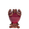 Cast Bronze Rams Head & Base holding Ruby Red Porcelain Vase