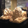 Marble Lying Lions on Base Sculpture Set