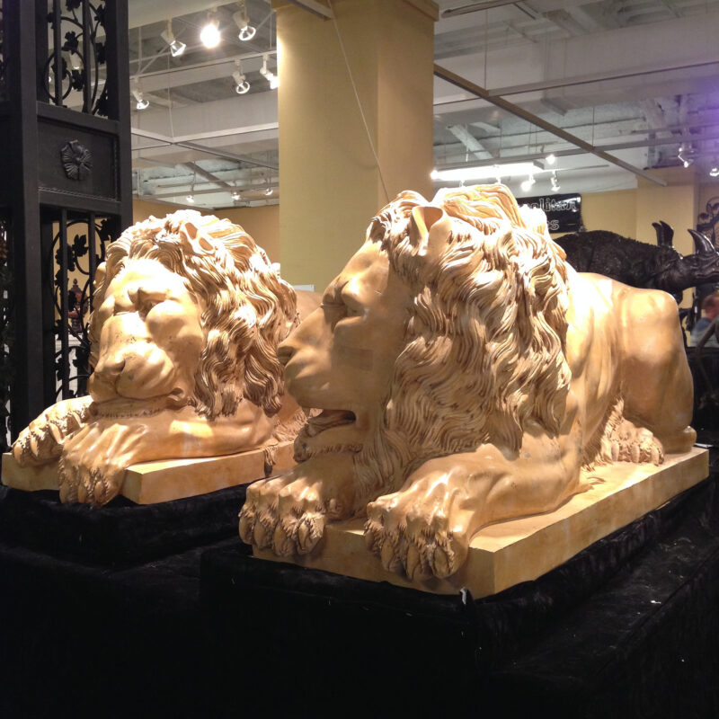 JBA095 Marble Lying Lions on Base Sculpture Set Metropolitan Galleries Inc.