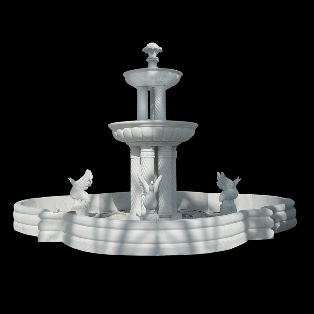 JBF087 Marble Two Tier Column Fountain with Swans & Basin by Metropolitan Galleries Inc