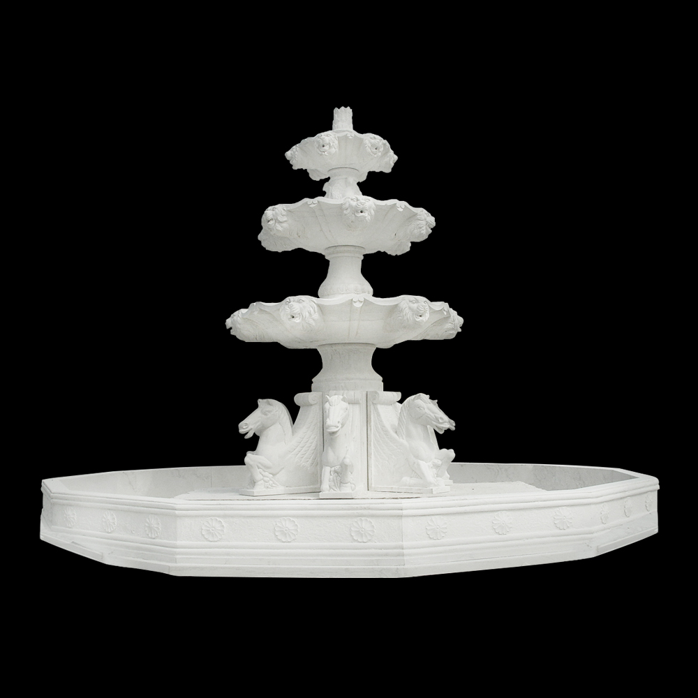 JBF088 Marble Three Tier Horse Fountain with Basin by Metropolitan Galleries Inc