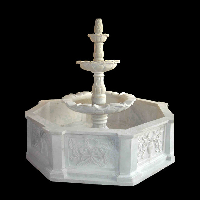 Hand Carved Marble Three Tier Fountain with Surround Base