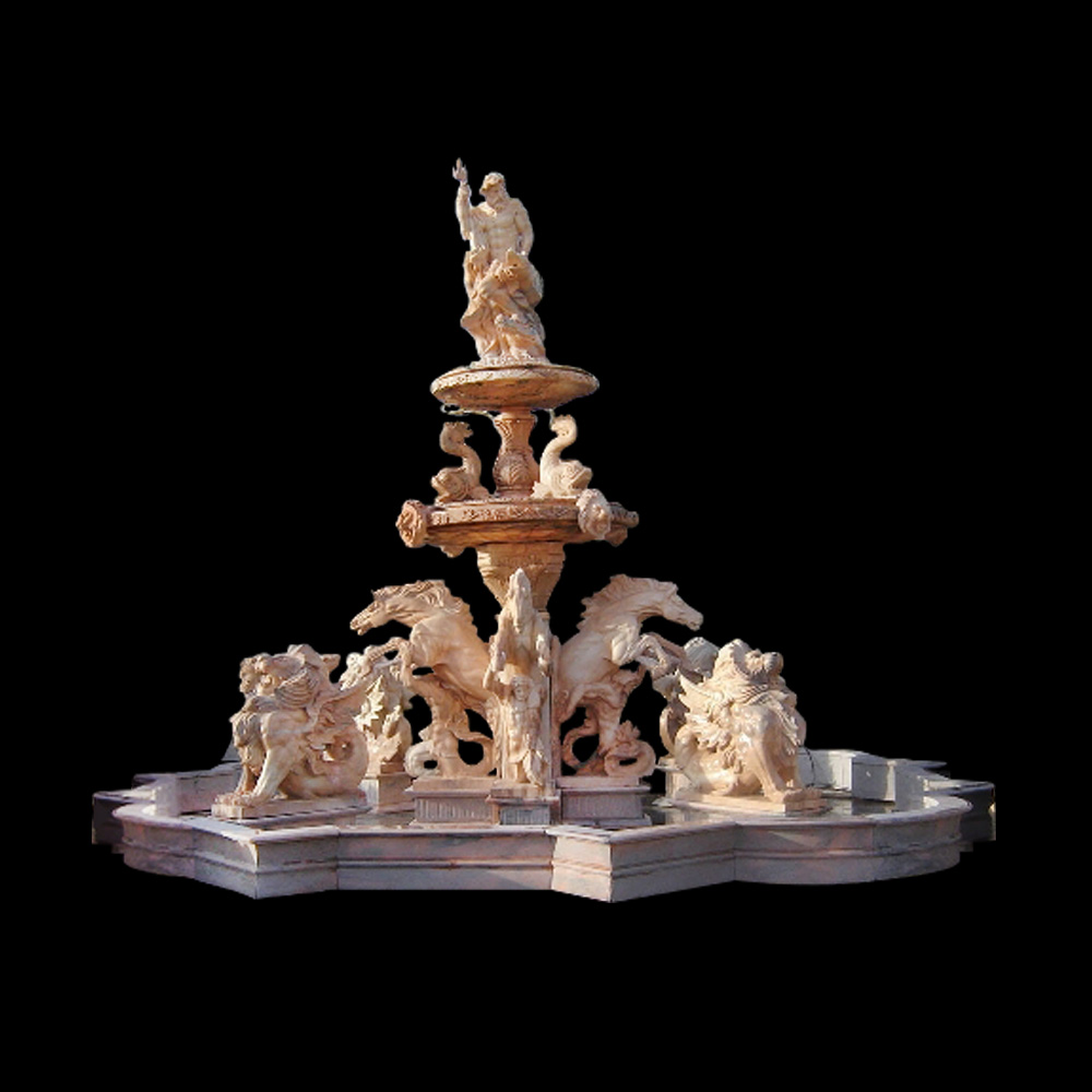 JBF700 Marble Neptune Tier Fountain with Lions & Horses by Metropolitan Galleries Inc