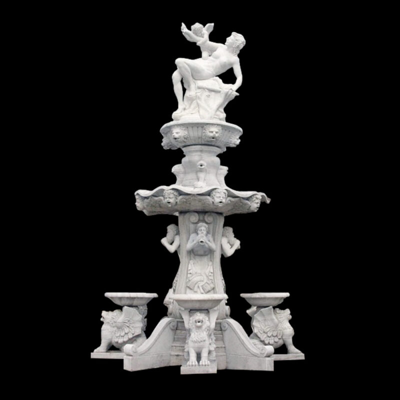 JBF824 Marble Lady Tier Fountain with Cupids & Lions by Metropolitan Galleries Inc