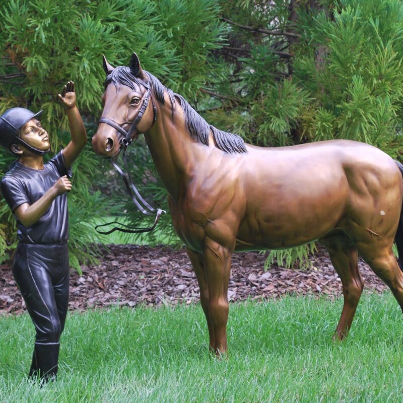 Cast Bronze Nancy Kissing Her Horse Statue from Metropolitan Galleries in French Brown patina. Our wide selection of cast bronze statues and bronze fountain