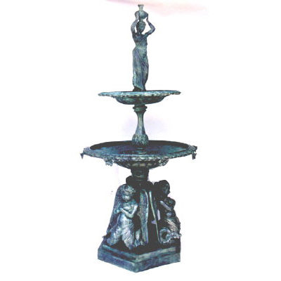 Verdigris Cast Bronze Merboy & Lady Three-Step Fountain Metropolitan Galleries