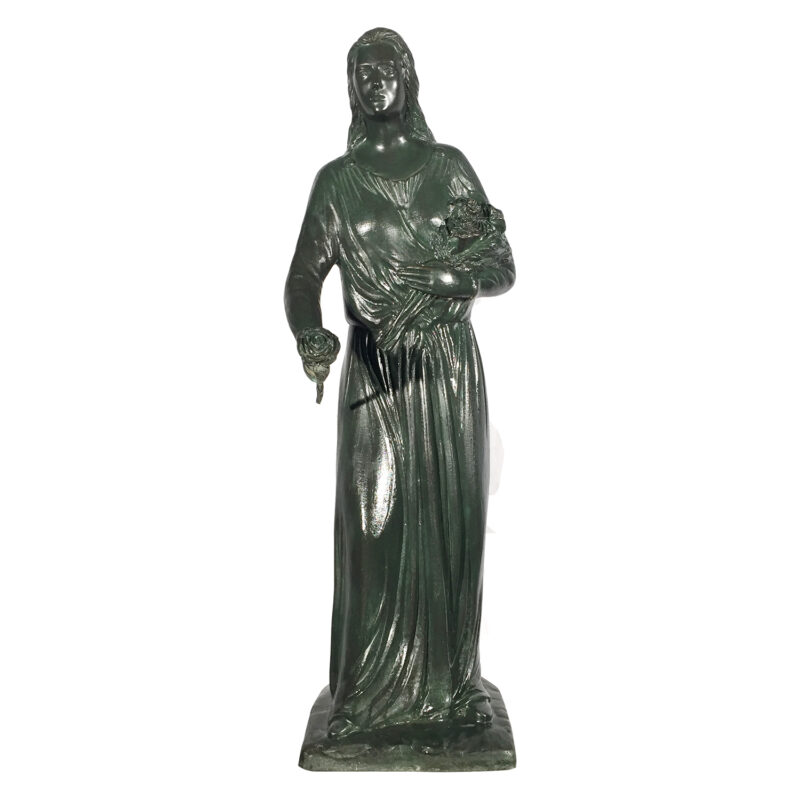 Cast Bronze Mary with Flowers Statue Italian Green Patina