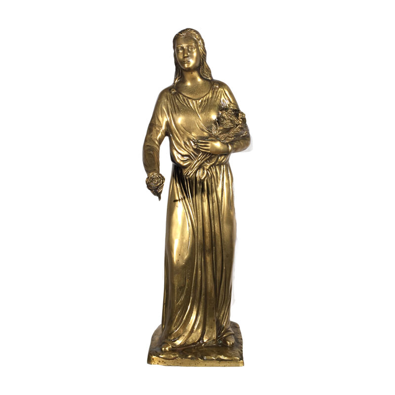 Cast Bronze Maria with Flowers Statue Gold Patina