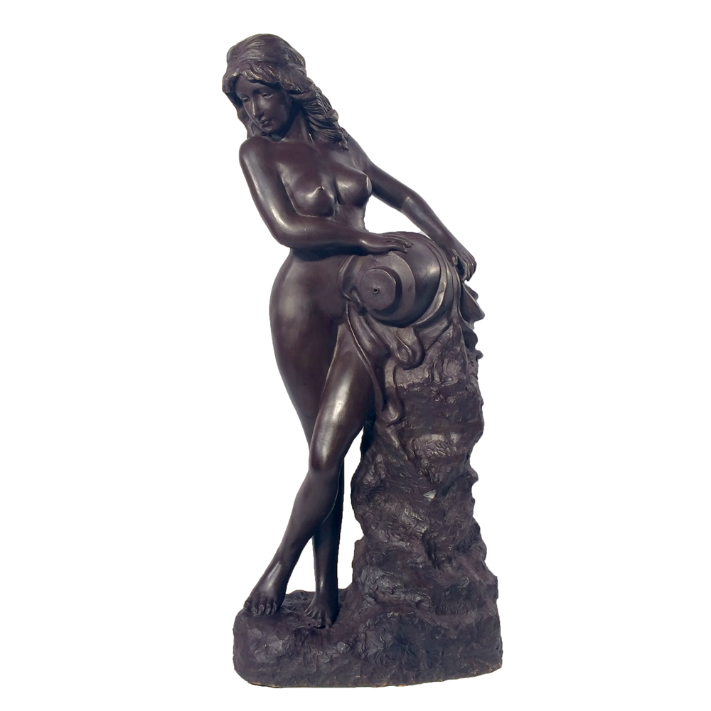 Cast Bronze Nude Lady 'The Source' Rock Wall Fountain Statue